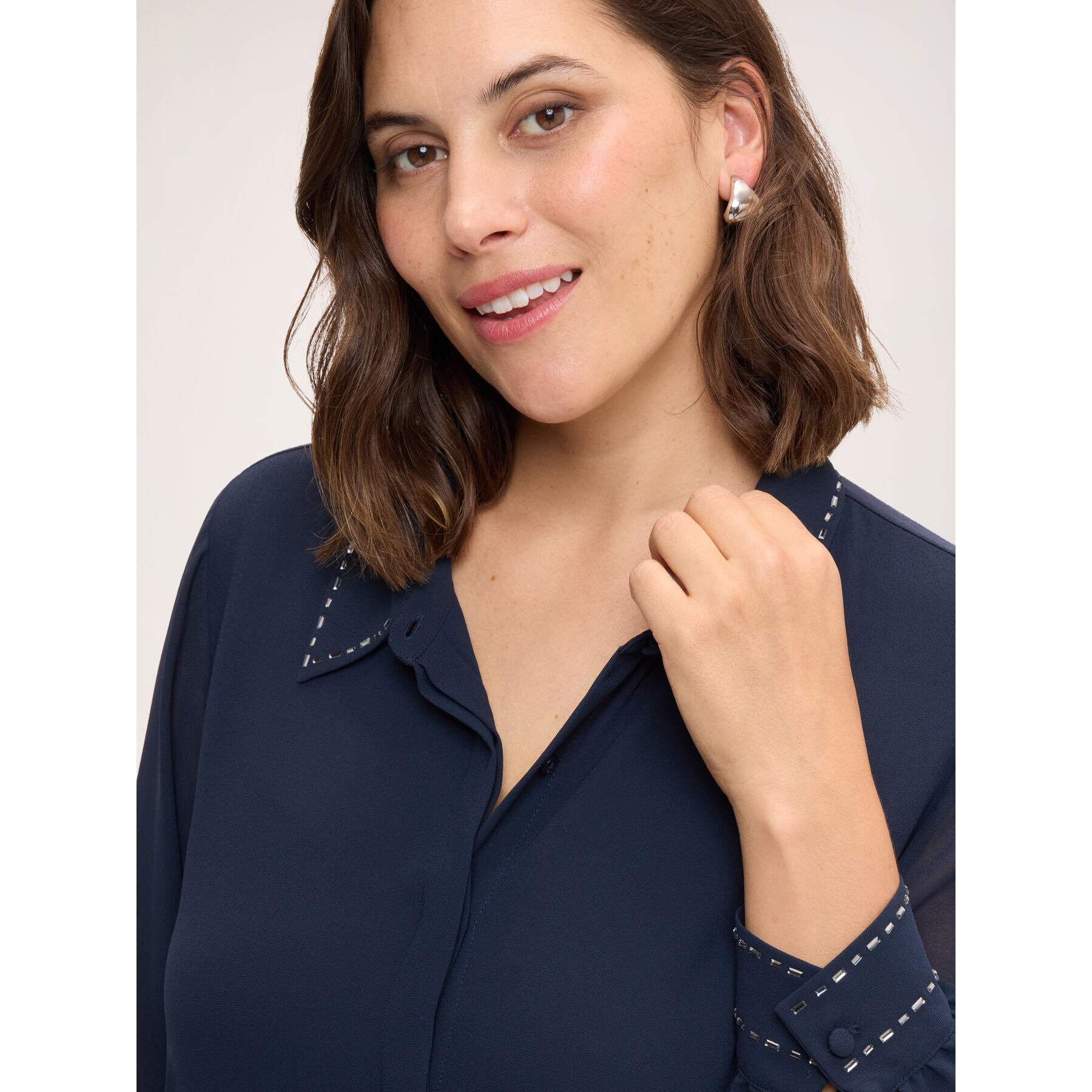 Fiorella Rubino - Camicia bimatercia con ricami - Blu