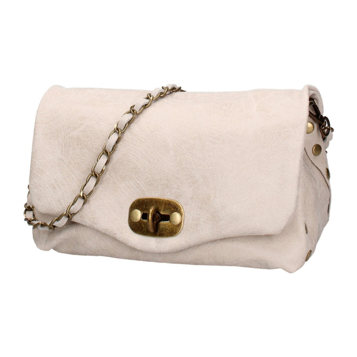 Borsa a tracolla da donna Made in Italy - Modello Floralia Lux - Pelle scamosciata - 25.0 x 15.0 x 11.0 cm