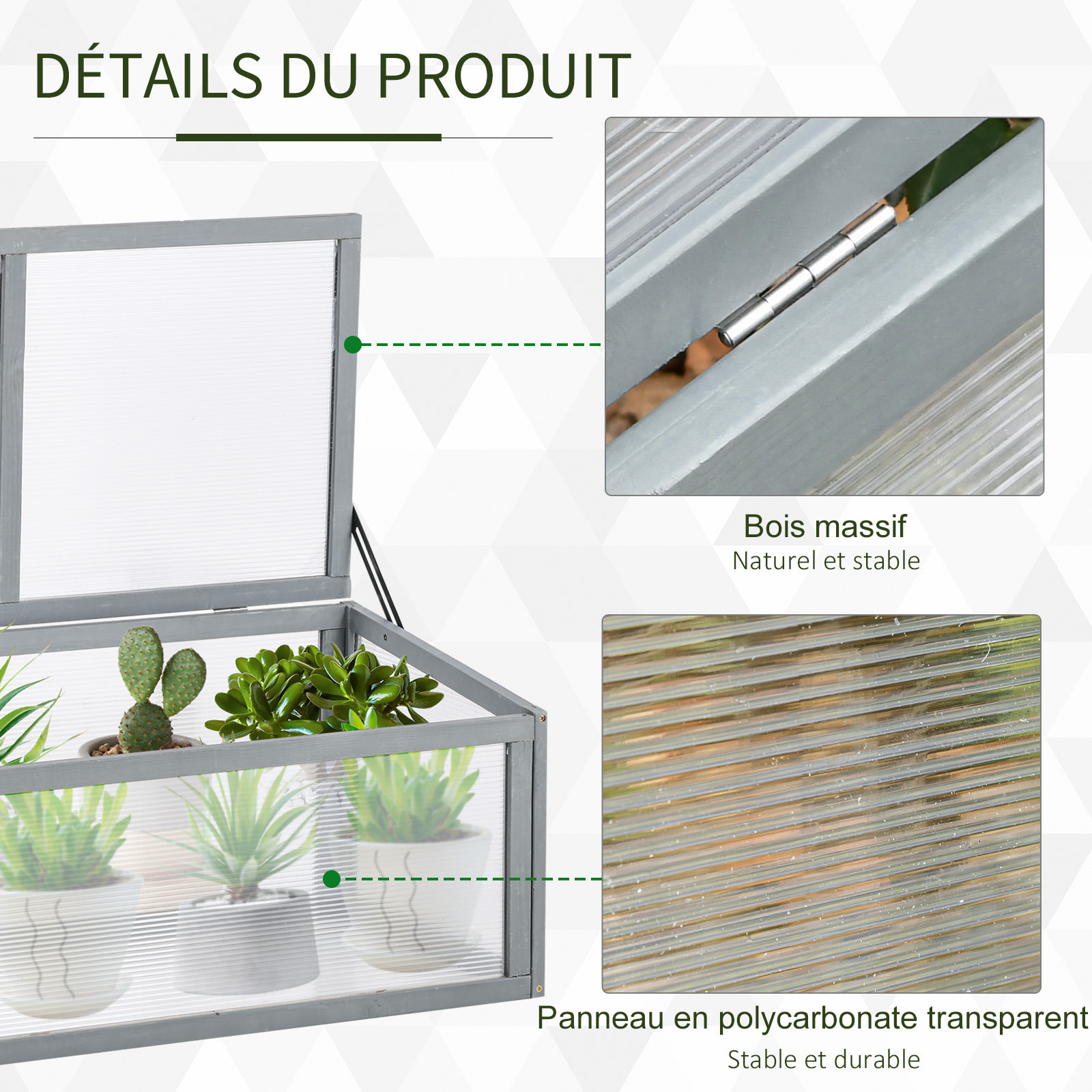 Mini serre de jardin toits ouvrables polycarbonate sapin pré-huilé gris