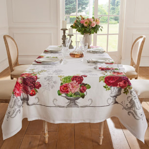 Nappe anti tache pur lin imprimé Banquet floral blanc