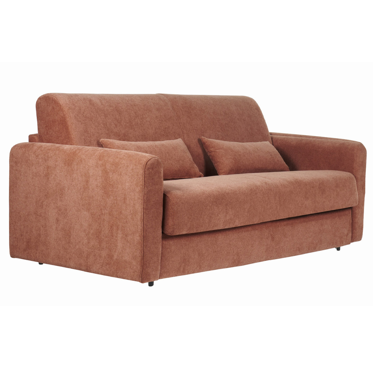 Canapé convertible 3 places en tissu effet velours terre brûlée avec matelas 13 cm LETTO