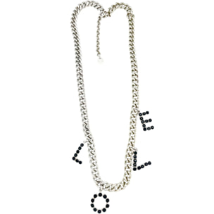 Collar largo LOVE en cristal Sw negro y plata 10µ
