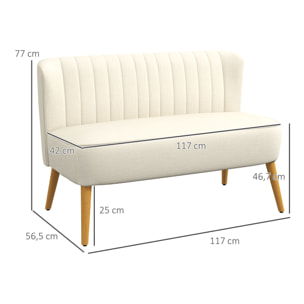 Sofá de 2 Plazas Tapizado en Lino Sintético, Sofá Moderno con Asiento y Respaldo Acolchados, Patas de Madera de Caucho, Carga 220 kg para Dormitorio, Salón, Espacios Pequeños, Blanco Crema