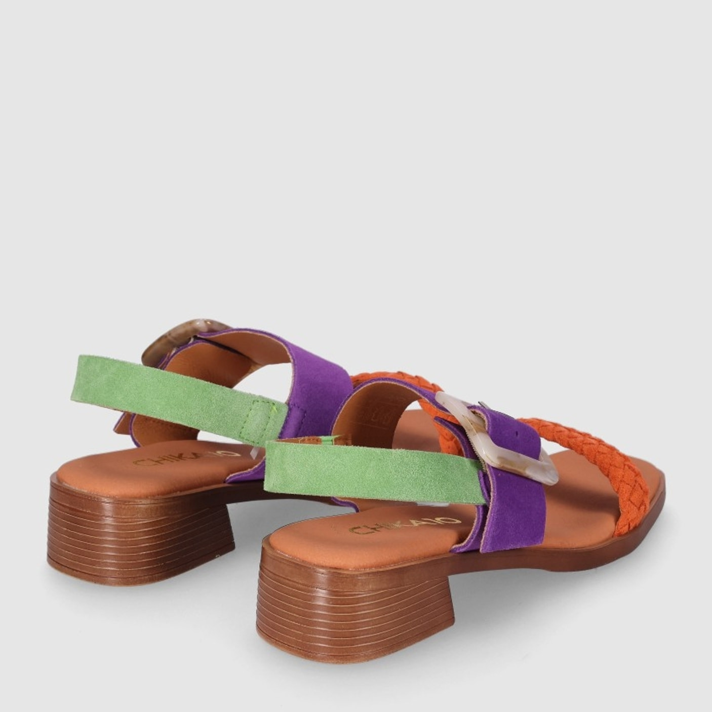 Sandalias de Serraje - Multi-Morado - Tacón: 4 cm