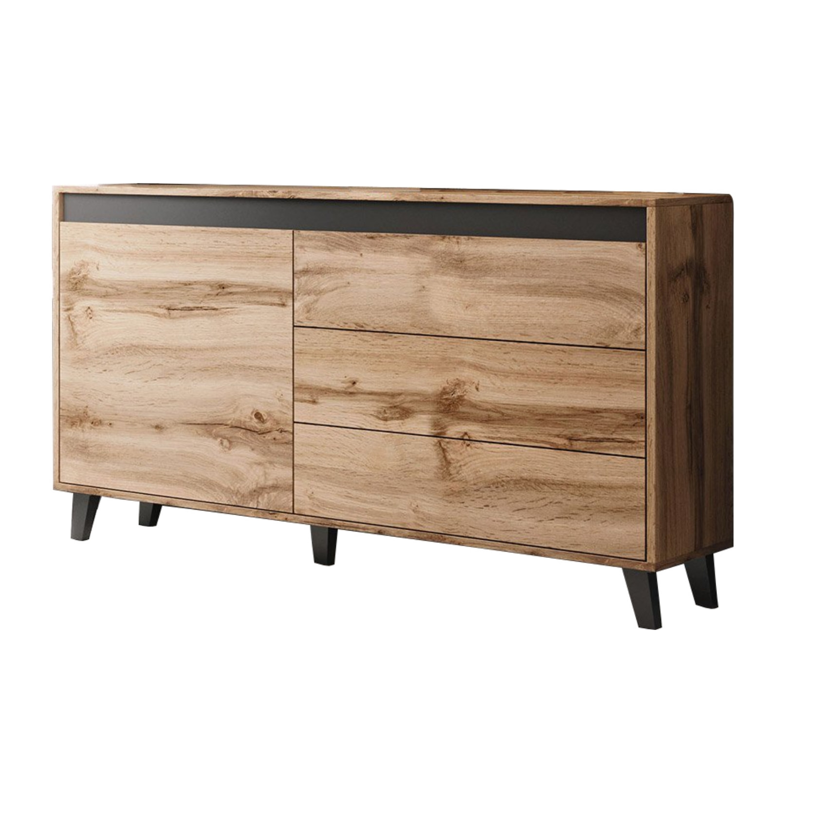 Lord - buffet bas - bois et noir - 138 cm - style industriel - Bois