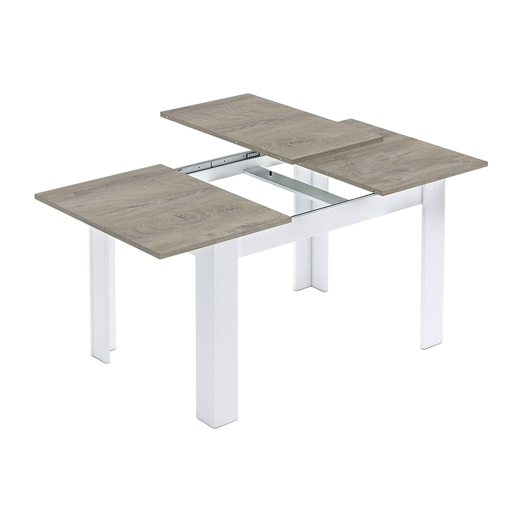 Tavolo allungabile Midland, Tavolo per sala da pranzo allungabile, Tavolo da pranzo estensibile con allunga, cm 140/190x90h78, Rovere Grigio e Bianco