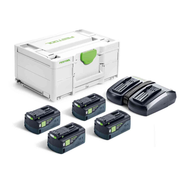 Set énergie SYS 18V - FESTOOL - avec 4 x batterie BP 18v 5,0Ah - chargeur double - Systainer - 577709