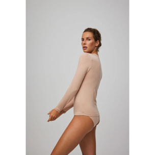 Maglietta lingerie a maniche lunghe in cotone beige