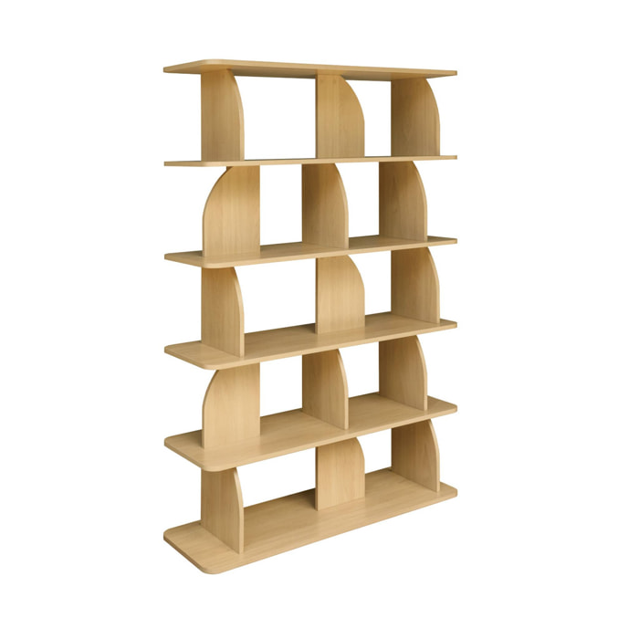 Etagère. bibliothèque exotique décor bois chêne 5 niveaux. séparateurs courbés - Alva