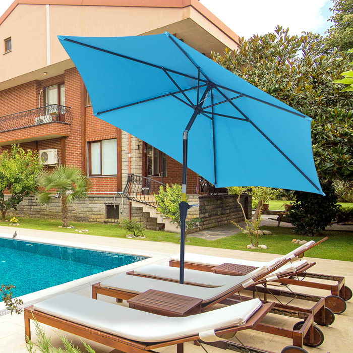 Sombrilla de Jardín, Ø260x235 cm, Parasol de Jardín Reclinable con Manivela, Poste Desmontable de Aluminio y 6 Varillas de Metal, para Terraza, Exterior, Balcón, Azul