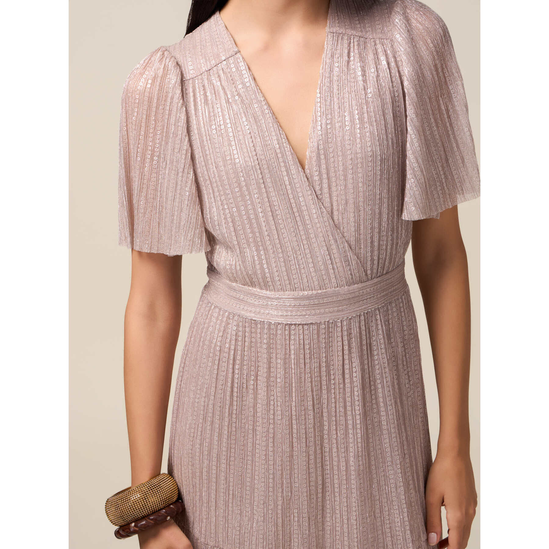 Oltre - Vestito lungo lurex plissé - Rosa