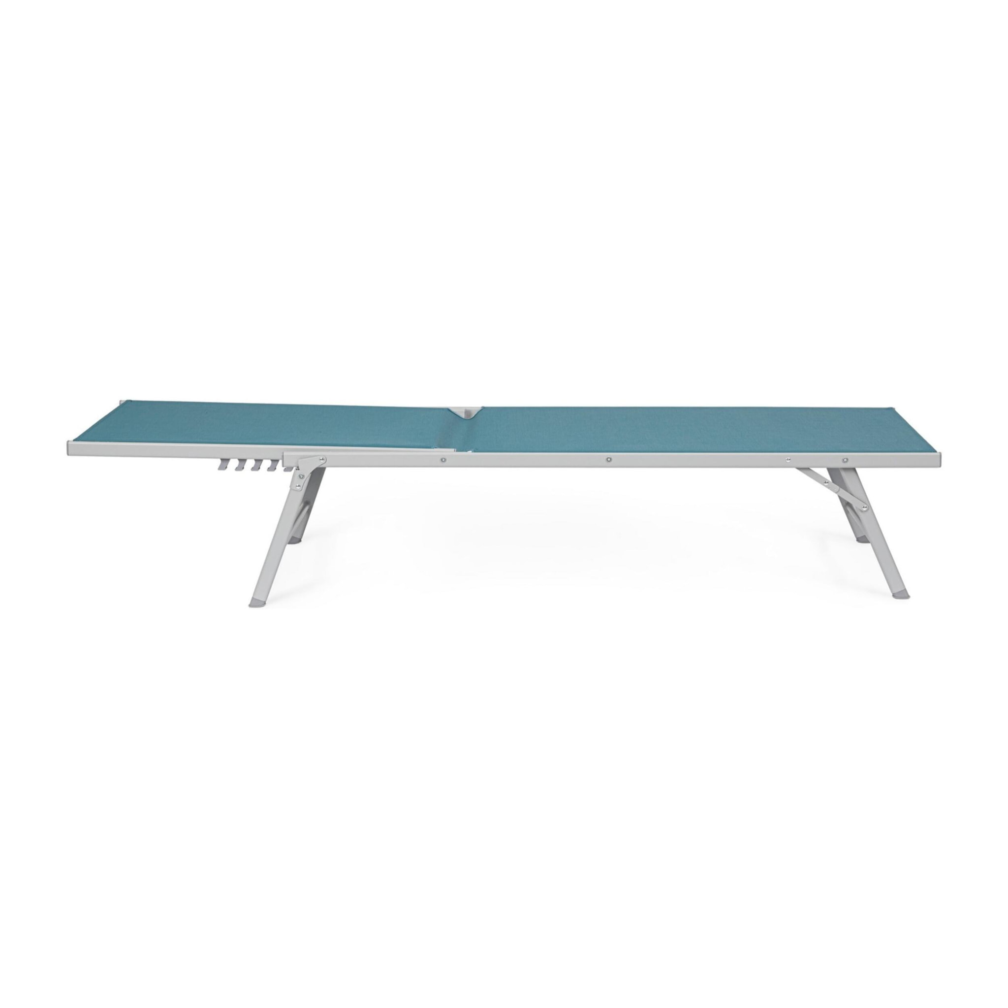Set di 4 lettini, reclinabili, MACARELLA in alluminio grigio e textilene blu, pieghevoli