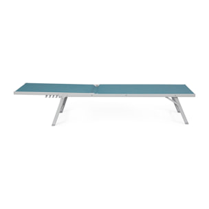Set di 4 lettini, reclinabili, MACARELLA in alluminio grigio e textilene blu, pieghevoli