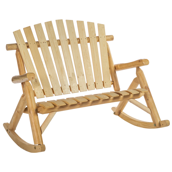 Fauteuil de jardin Adirondack à bascule 2 places rocking chair style néo-rétro assise dossier ergonomique bois naturel de pin