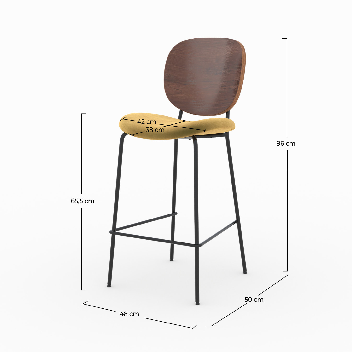 Lot de 2 chaises pour îlot central 65,5 cm en velours jaune - Simone