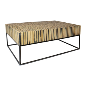 TABLE BASSE EN BRANCHES DE TECK PIED MÉTAL NOIR 75X115XH42CM TAHAA