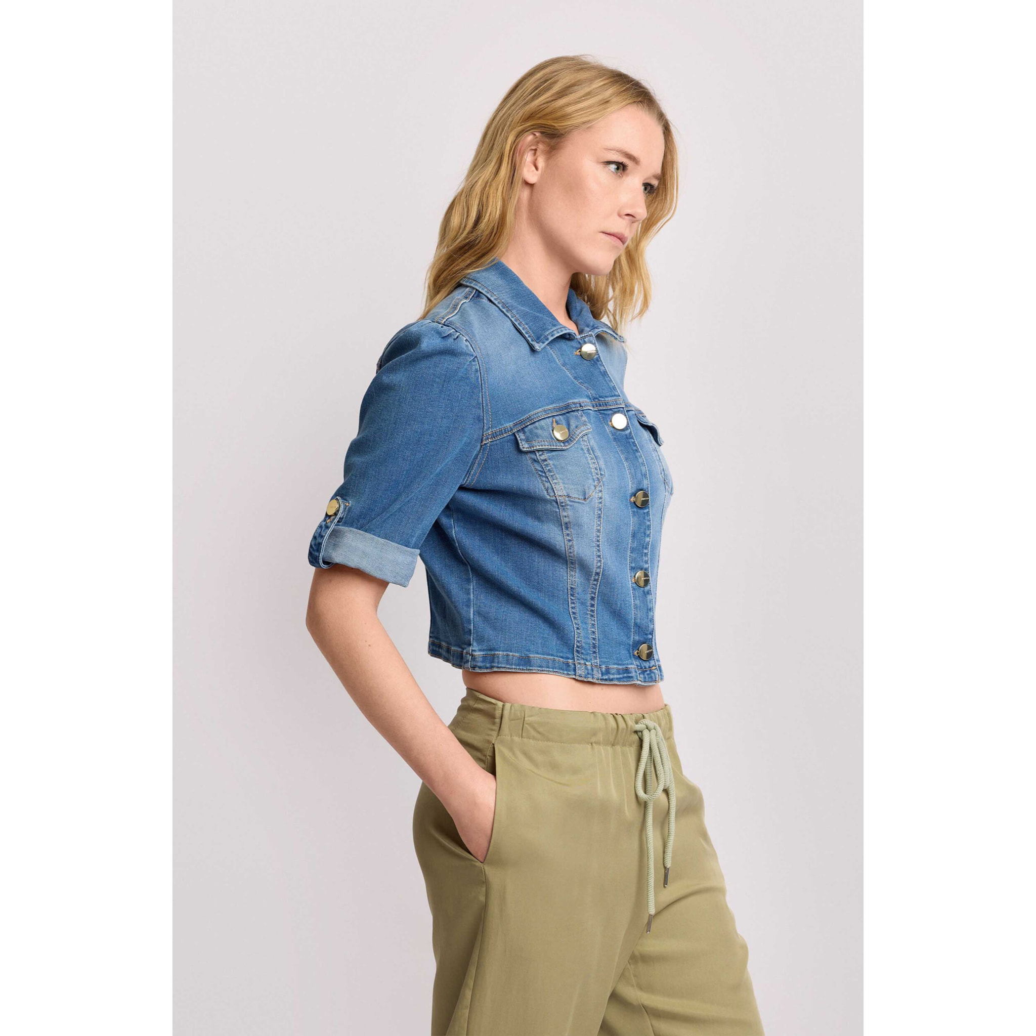 Kocca - Giubbino in denim taglio cropped Donna, Denim, Colletto di camicia