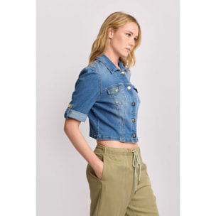 Kocca - Giubbino in denim taglio cropped Donna, Denim, Colletto di camicia