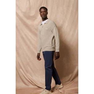 Cardigan in filo grigio pietra con logo Polo Club