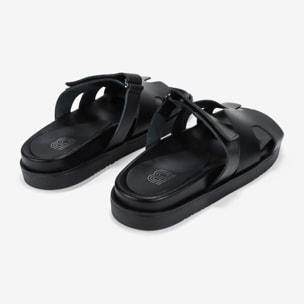 Sandalias planas negras en piel