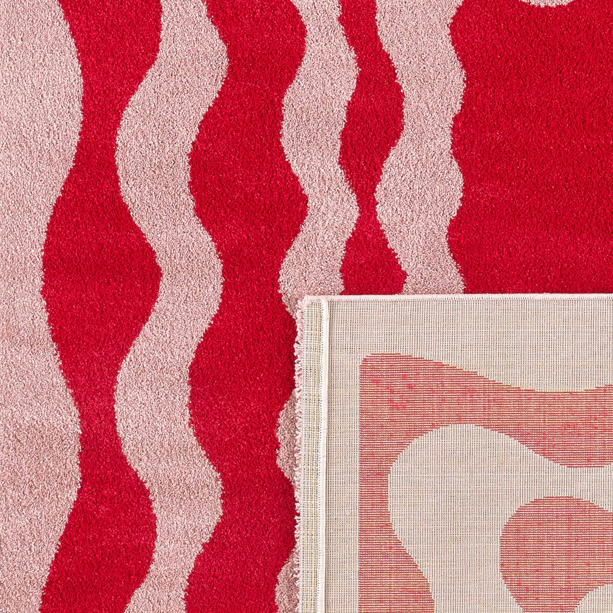 GROOVY - Tapis coloré style seventies - Confortable et moelleux - Rouge