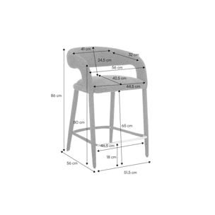 Tabouret de bar contemporain tissu (lot de 2) ALESSIA