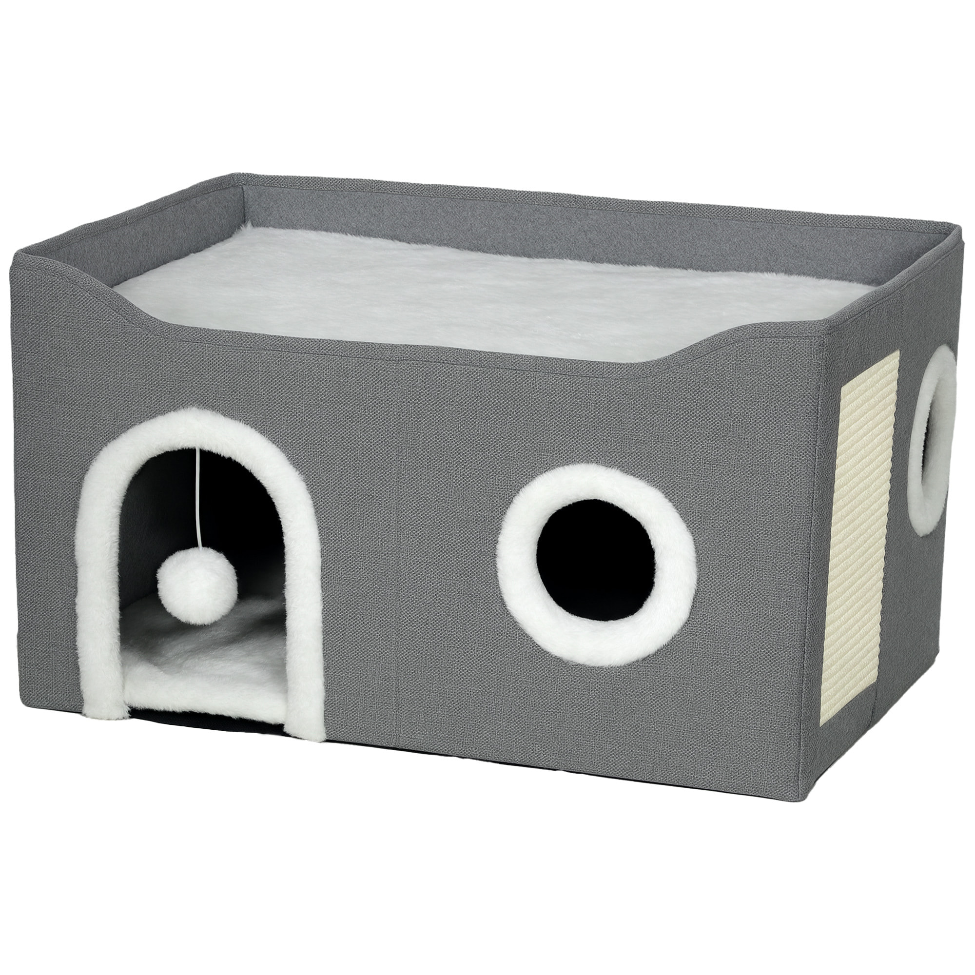 Panier niche grattoir chat 3 en 1 pliable gris