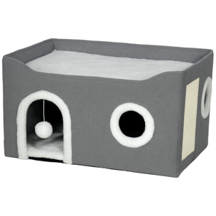 Panier niche grattoir chat 3 en 1 pliable gris