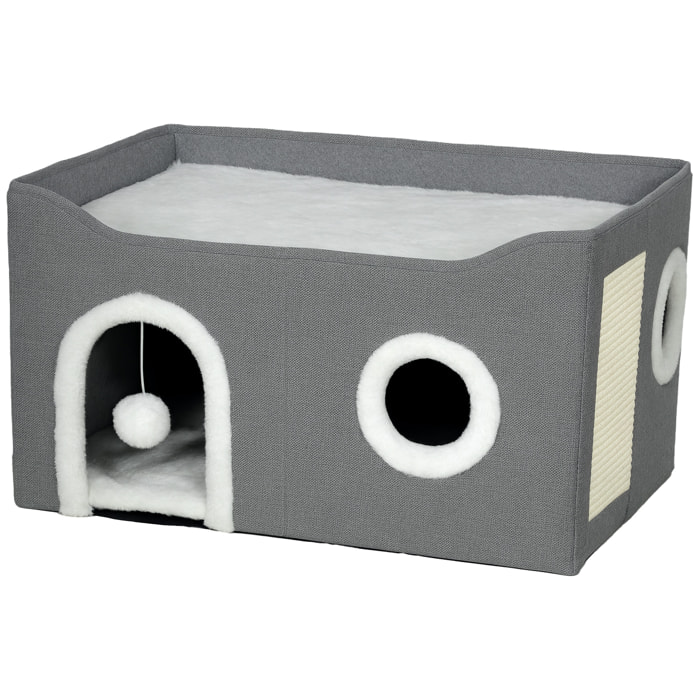 Panier niche grattoir chat 3 en 1 pliable gris