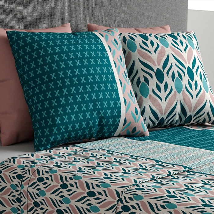 Parure de draps 100% coton à motif - rose et bleu