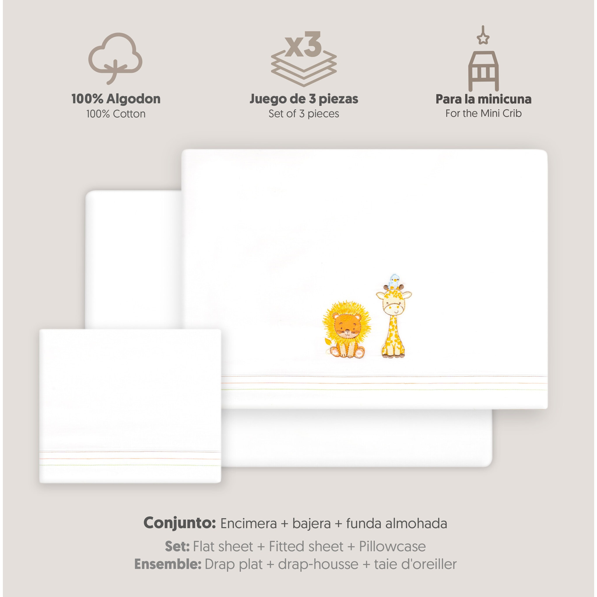 Triptico Minicuna Leon Jirafa Pajarito Blanco