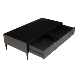 GLORIA - Table basse en manguier noir 2 tiroirs sculptés pieds métal
