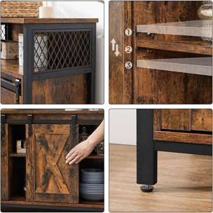 Credenza Industriale Rustica con Ante Scorrevoli in Legno e Metallo