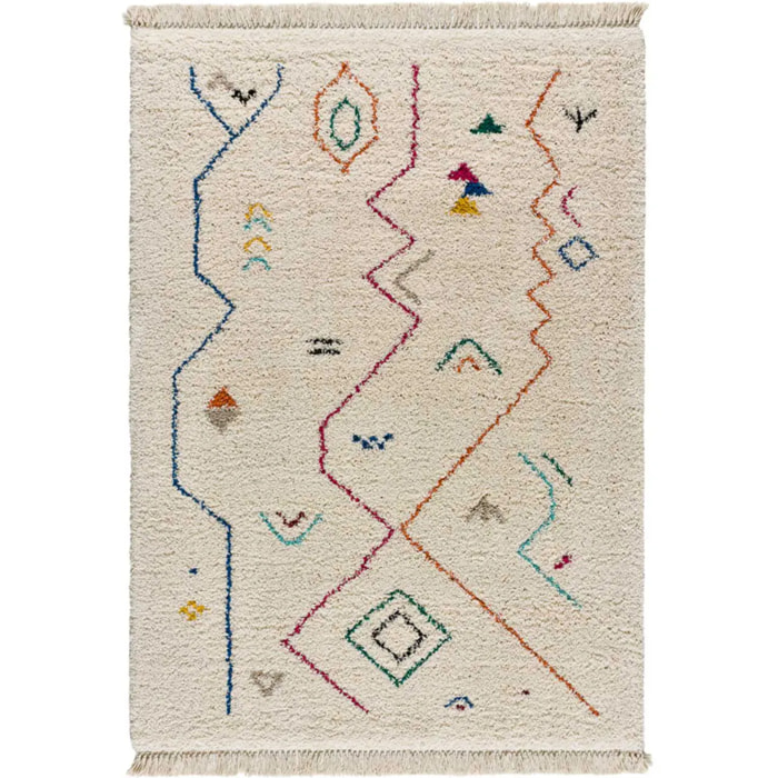 YEBEL Alfombra shaggy étnica blanco, varias medidas disponibles.