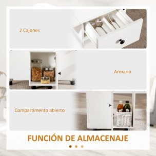 HOMCOM Mesa de Comedor Plegable con Ruedas Alas Abatibles 2 Cajones y Armario Mesa Auxiliar Multifuncional para Estudio Cocina 120x60x76,5 cm Blanco