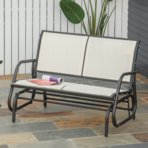 Banc à bascule de jardin 2 places design contemporain grand confort accoudoirs assise et dossier ergonomique acier textilène beige