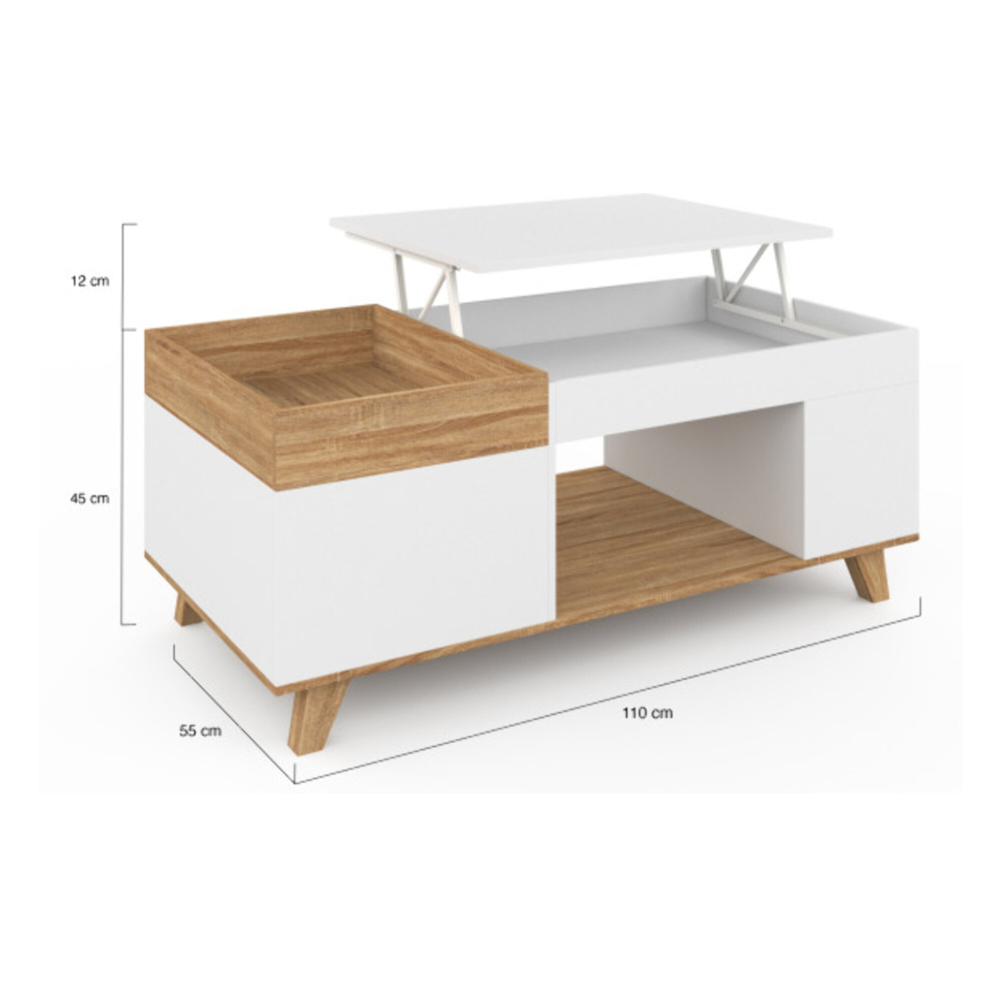 Table basse Stella avec plateau relevable et double coffre