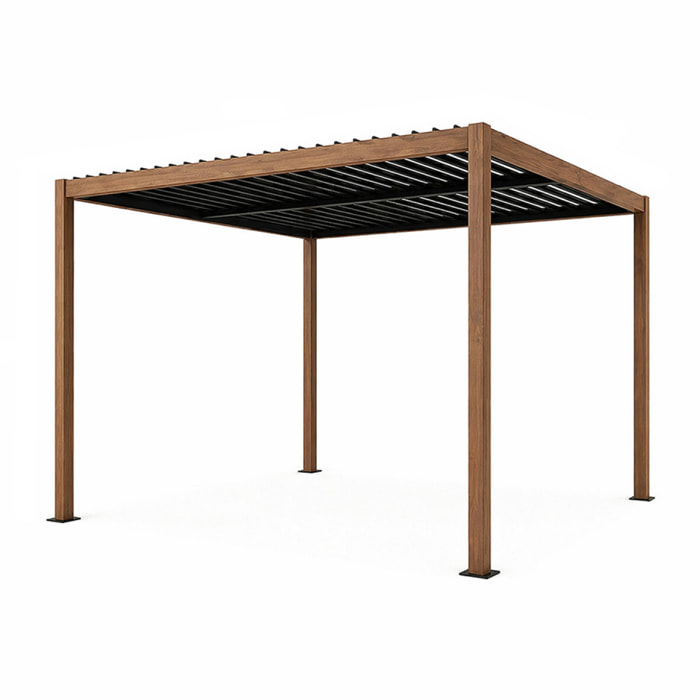 Pergola bioclimatique effet bois structure et lames orientables en aluminium 3x3m SOPRON