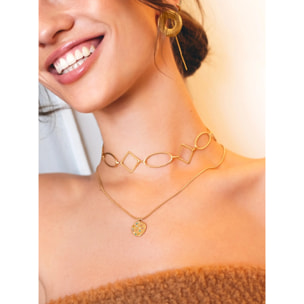 Choker Rhomb & Oval Acero Baño Oro