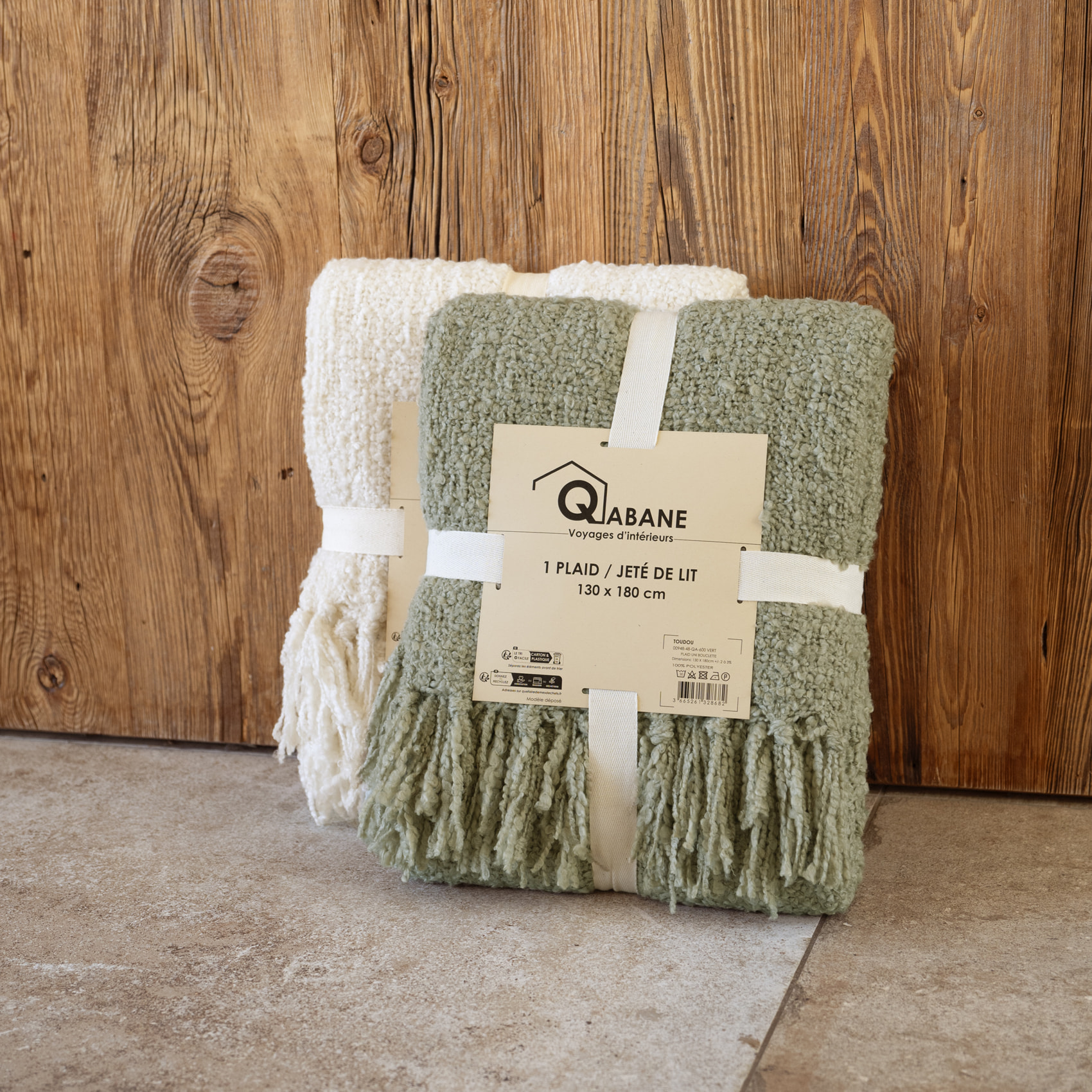 Plaid bouclette doux avec franges - Vert