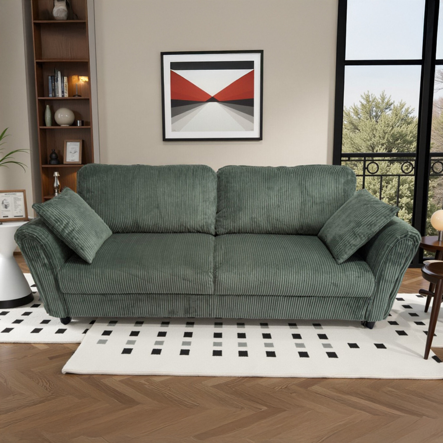 MALERNE Canapé droit 4 places en velours côtelé vert