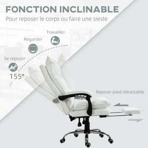Fauteuil de bureau direction hauteur réglable dossier inclinable repose-pied intégré revêtement synthétique blanc
