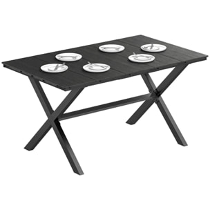 Mesa de Comedor de Jardín Rectangular, Mesa de Terraza Exterior 150x90x74 cm, con Encimera de HDPE de Listones y Estructura Metálica, para 6 Personas, Carga 50 kg, para Patio, Balcón, Negro