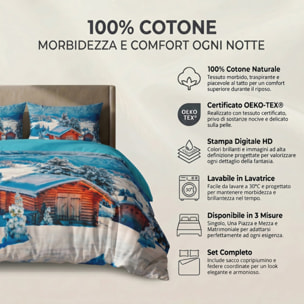 Parure Copripiumino in 100% Cotone con Federe Coordinate, Morbida e Traspirante, Certificata OEKO-TEX, Fantasie Moderne per Camera da Letto