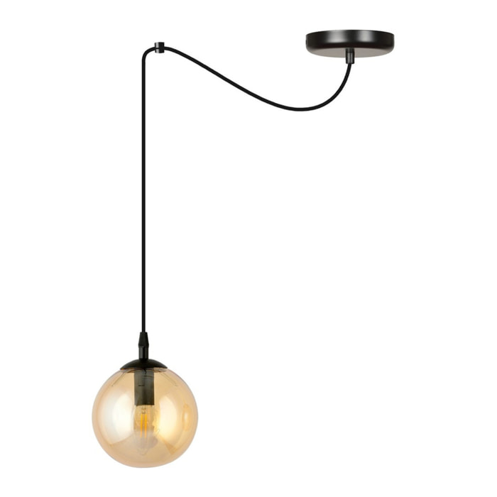 Lampada a sospensione GIGI in acciaio nero e vetro ambra