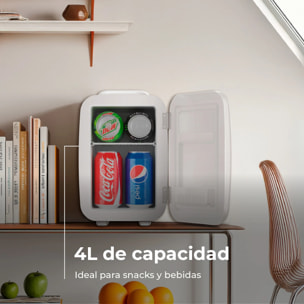 EVVO F4 Mini nevera retro blanca 4L, portátil 12V/220V, frío y calor, silenciosa, para cremas, maquillaje, coche, oficina.
