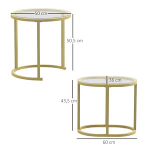 Lot de 2 tables basses gigognes - tables d'appoint encastrables style contemporain - piètement acier plateau verre trempé
