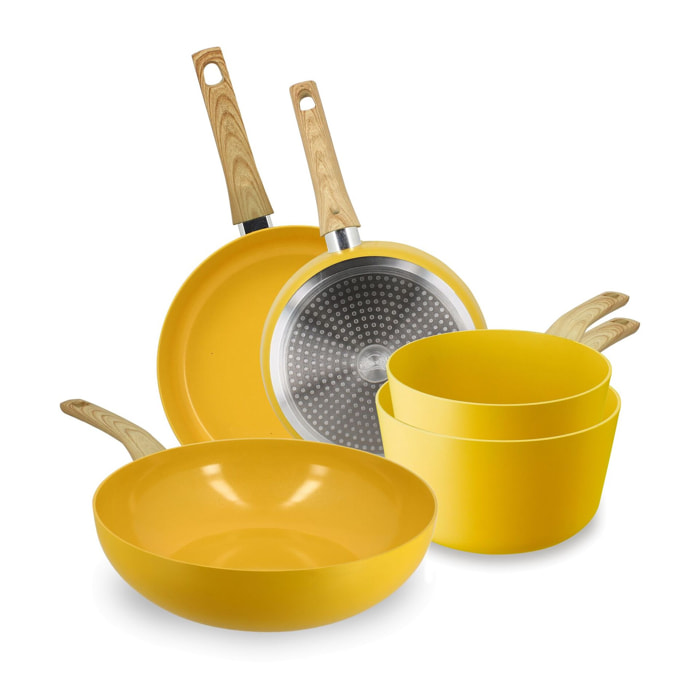 Batterie de cuisine 5 pièces céramique jaune -  tous feux SAFRAN