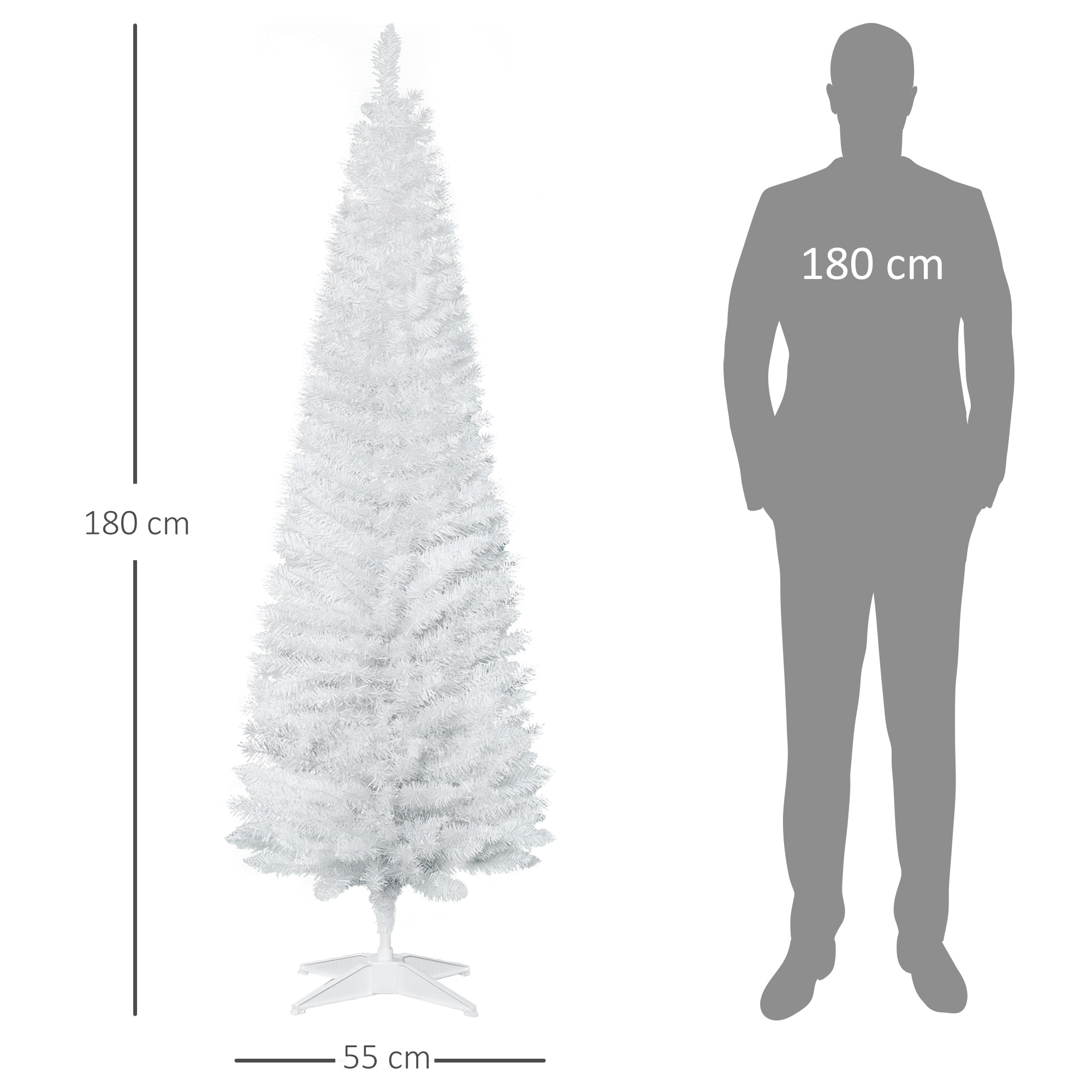Árbol de Navidad 180 cm Árbol de Navidad Artificial Grande con 390 Puntas de Rama Decoración Navideña para Interiores Fácil de Montar Blanco