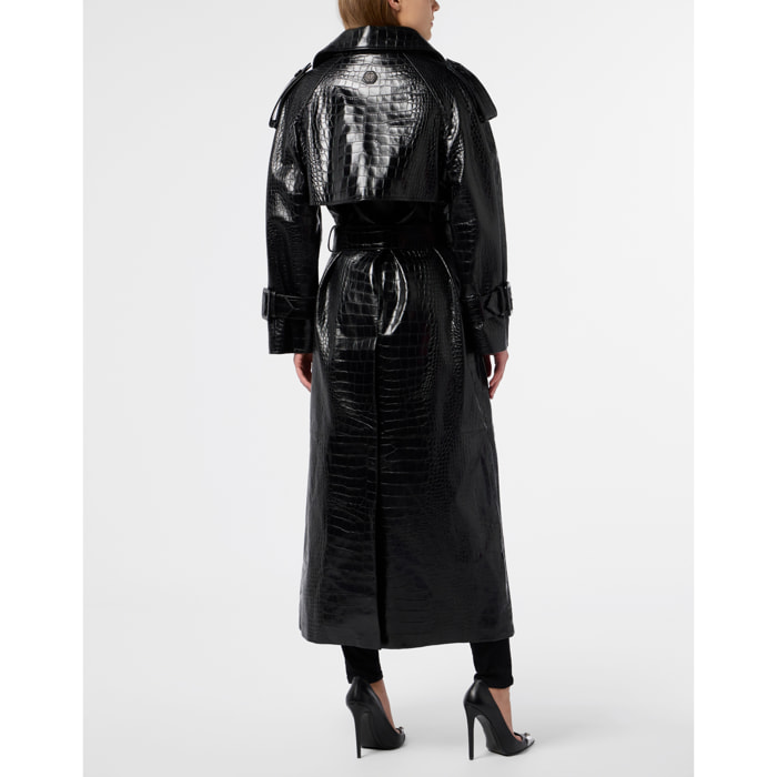 PHILIPP PLEIN Long Trench Coat Cocco